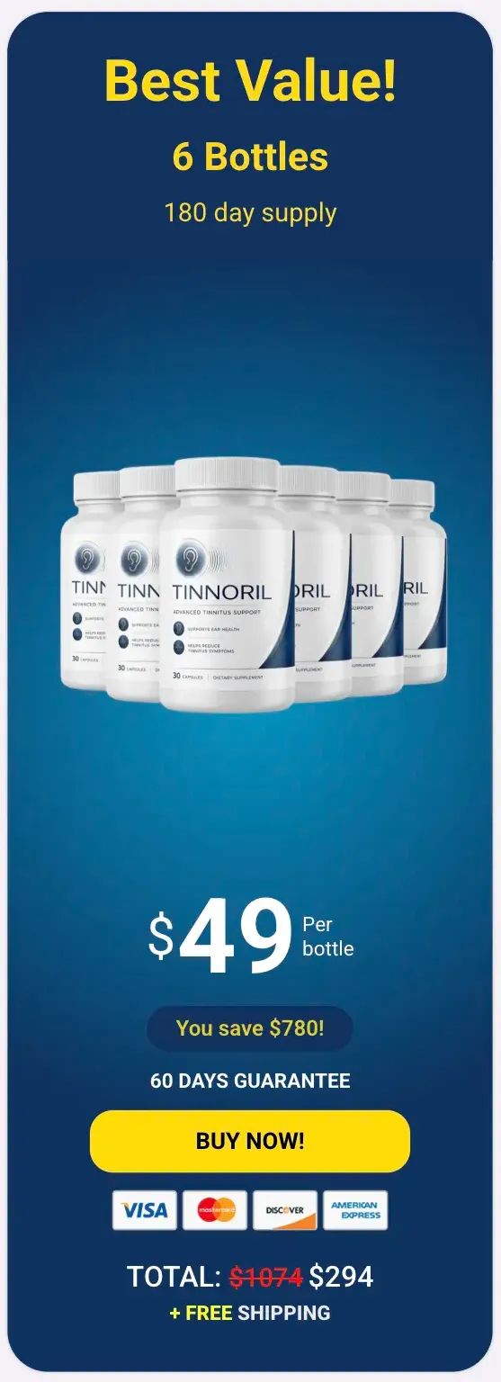 Tinnoril 6 bottle top saver pack 180-day supply with free domestic shipping